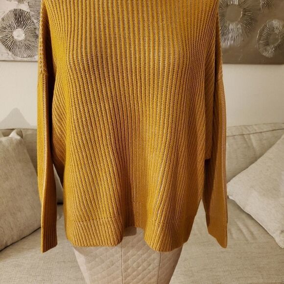 Topshop Mustard Knitted Funnel Neck Sweater Sz MP - Picture 5 of 11